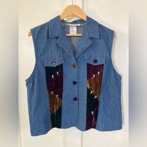 Vintage Peterpopovitch denim velvet patchwork Y2K vest covered buttons Large
